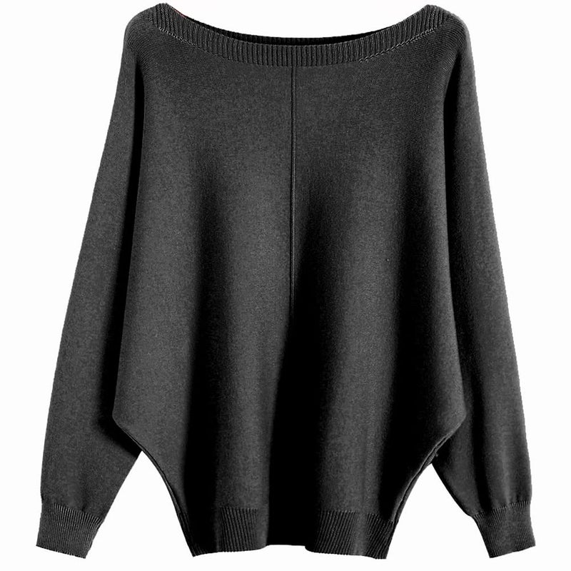 Ckikiou Womens Lightweight Oversized Boat Neck Sweaters Tops Dolman Batwing Sleeve Ribbed Knitted Pullovers - Image 1